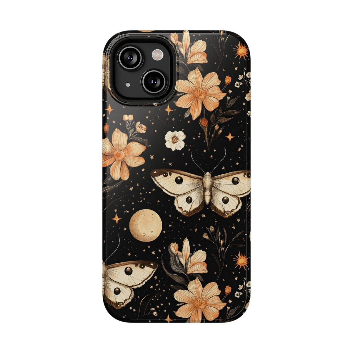 Celestial Moth protective phone case for iPhone 14, glossy finish