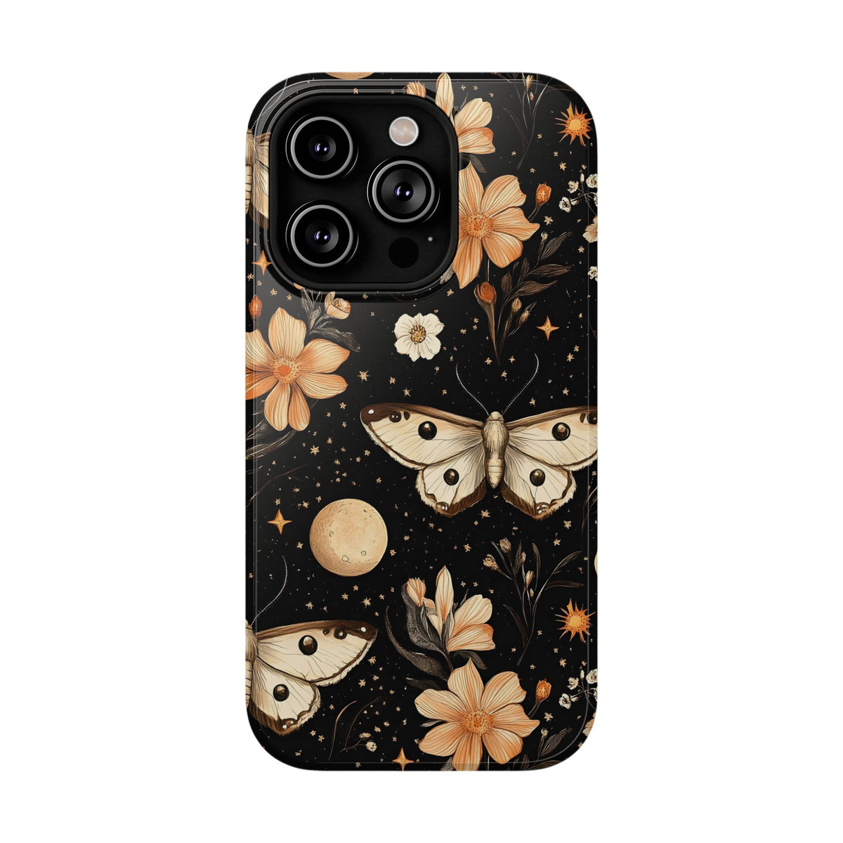 Celestial Moth protective phone case for iPhone 14 Pro, glossy finish