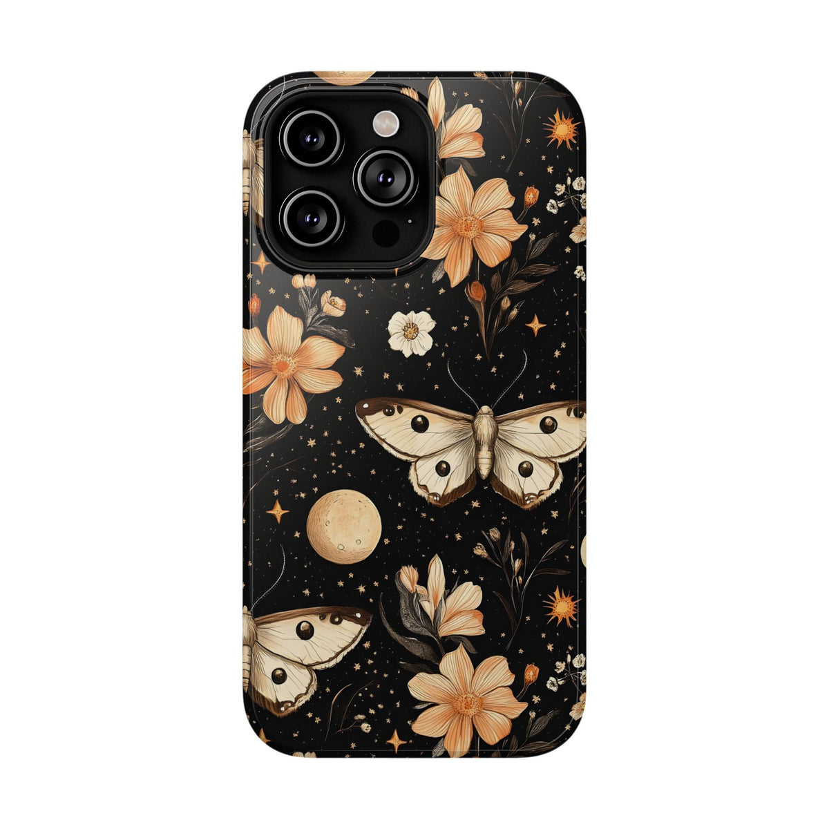 Celestial Moth protective phone case for iPhone 14 Pro Max, glossy finish