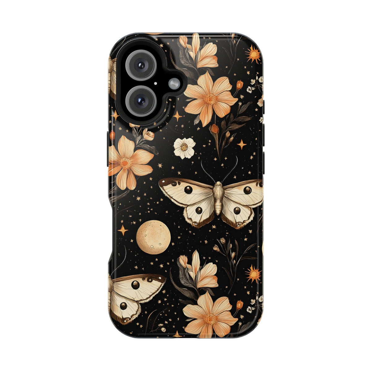 Celestial Moth protective phone case for iPhone 16, glossy finish