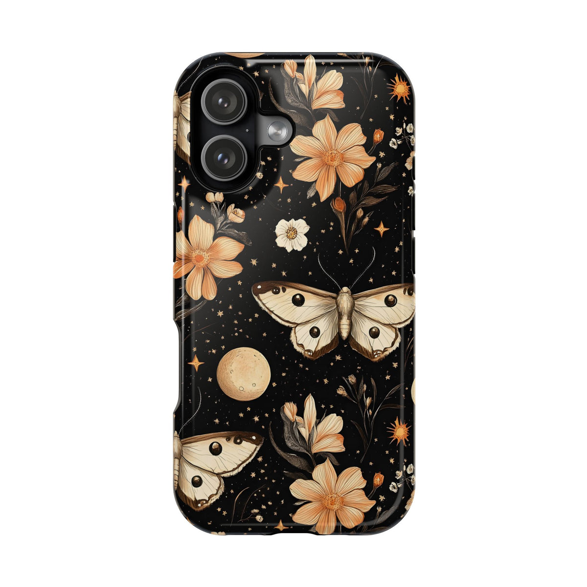 Celestial Moth protective phone case for iPhone 17, glossy finish