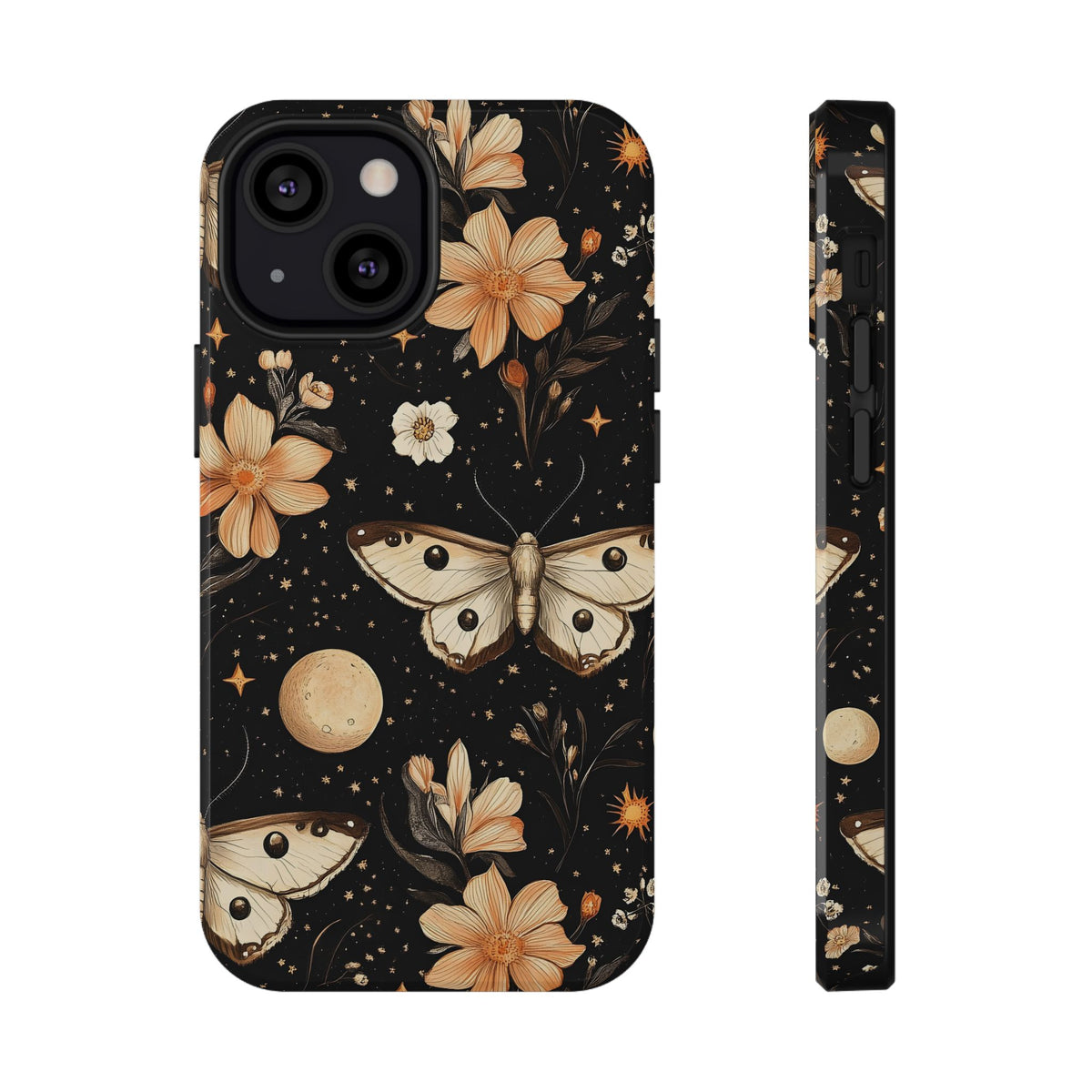 Celestial Moth protective phone case for iPhone 13 Mini, glossy finish