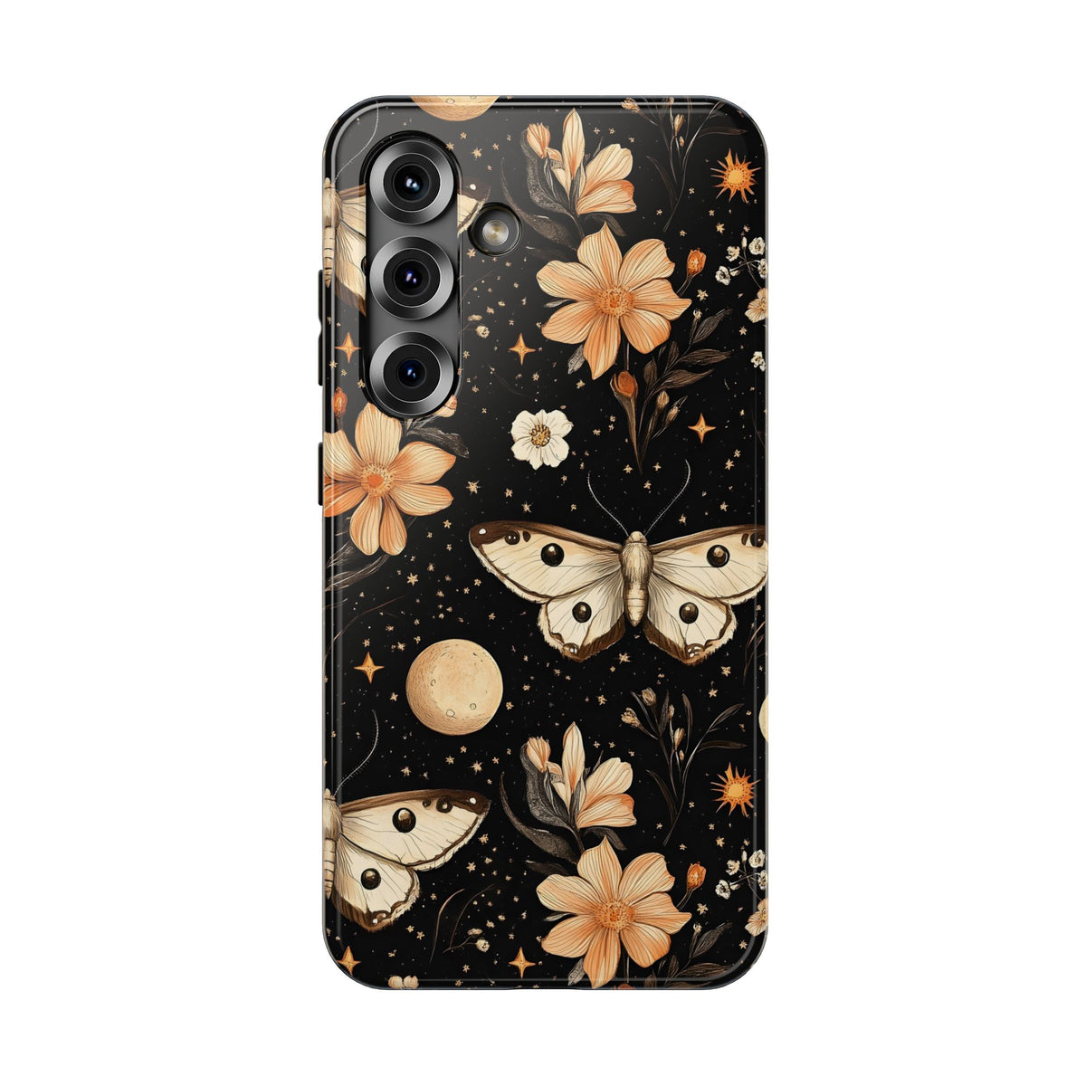 Celestial Moth protective phone case for Samsung Galaxy S25, glossy finish