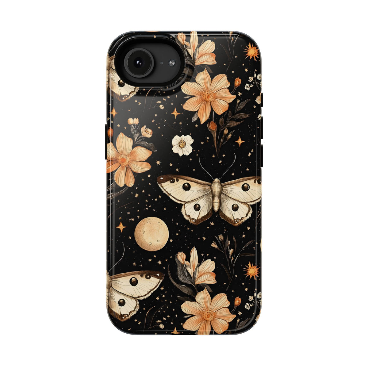 Celestial Moth protective phone case for iPhone 16e, glossy finish
