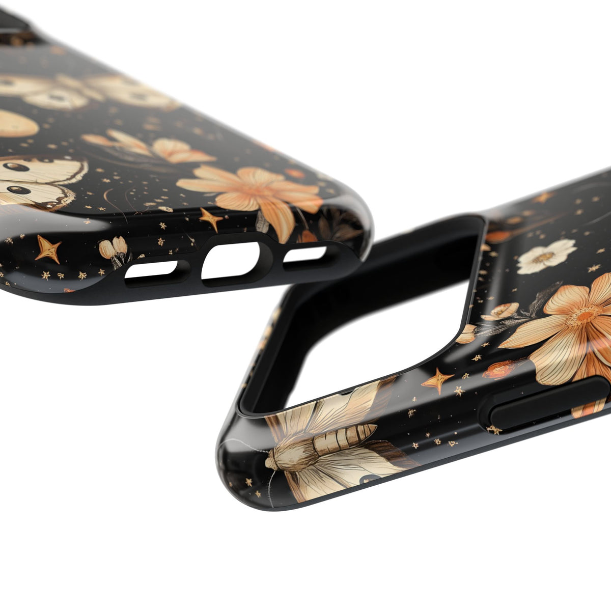 Celestial Moth protective phone case, close-up at an angle