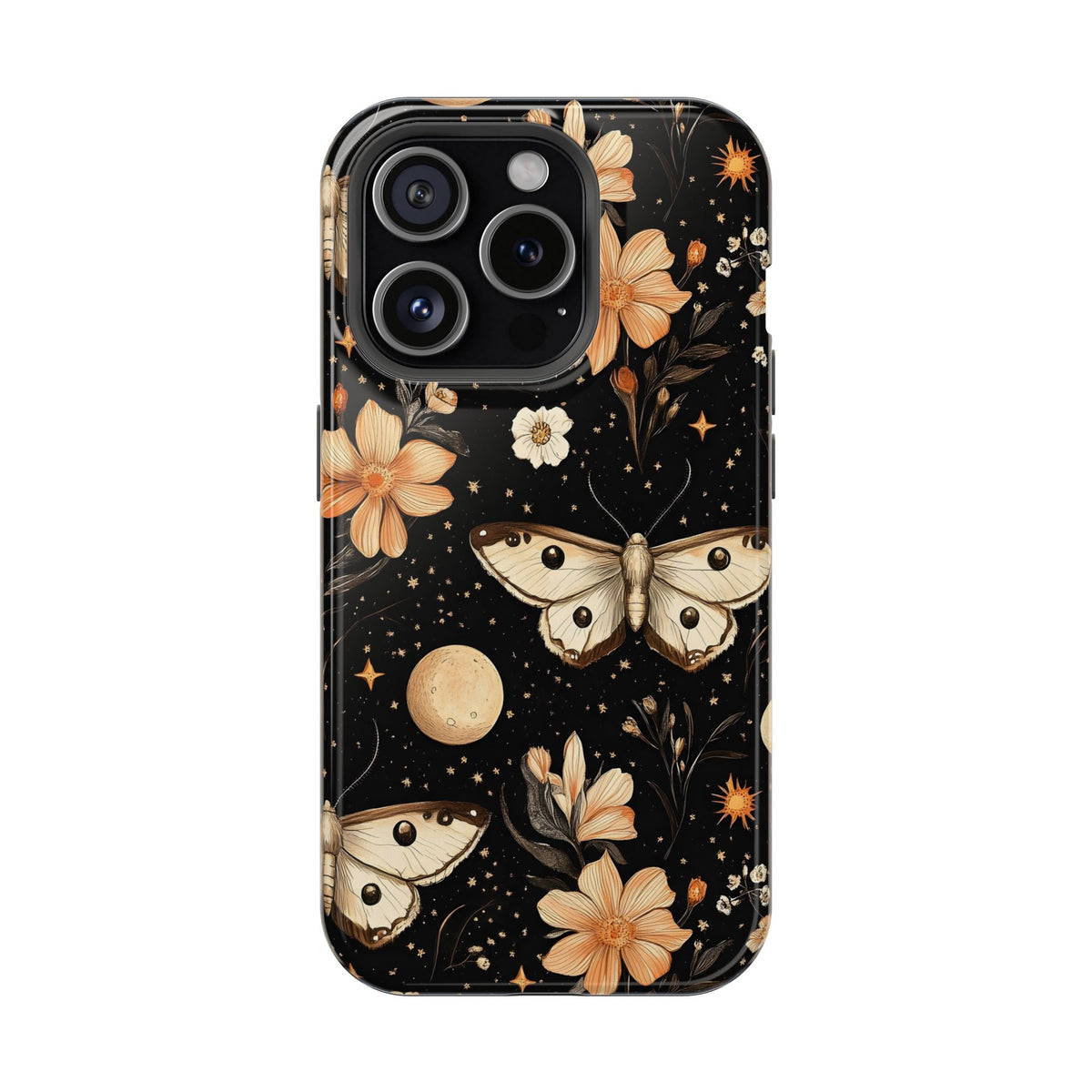 Celestial Moth MagSafe case for iPhone 15 Pro, glossy finish