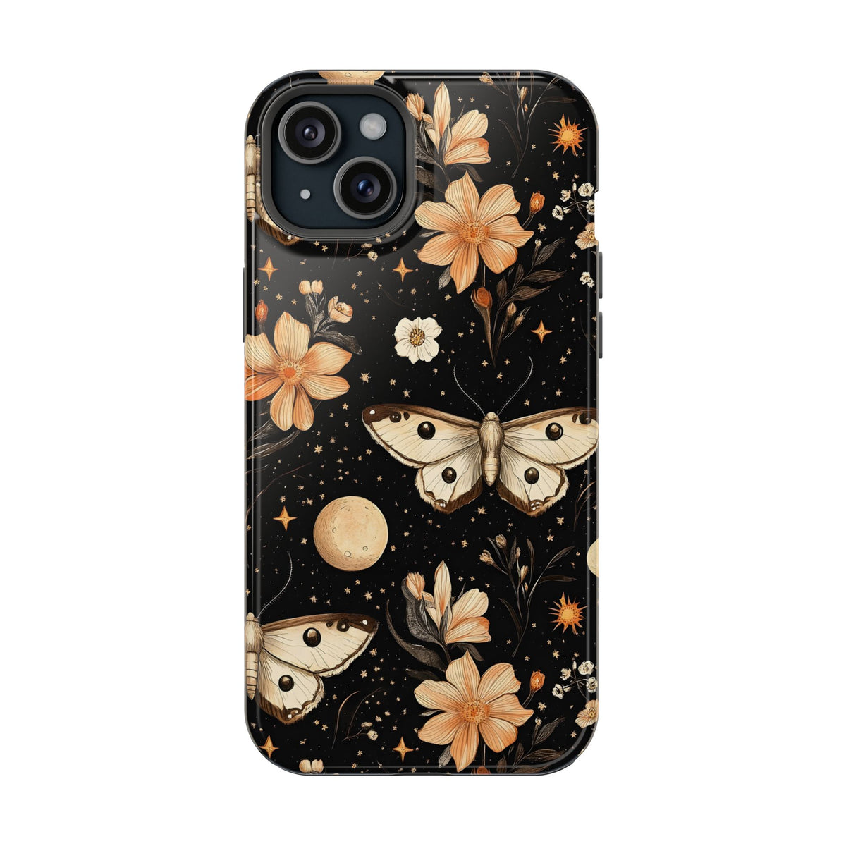 Celestial Moth MagSafe case for iPhone 15 Plus, glossy finish