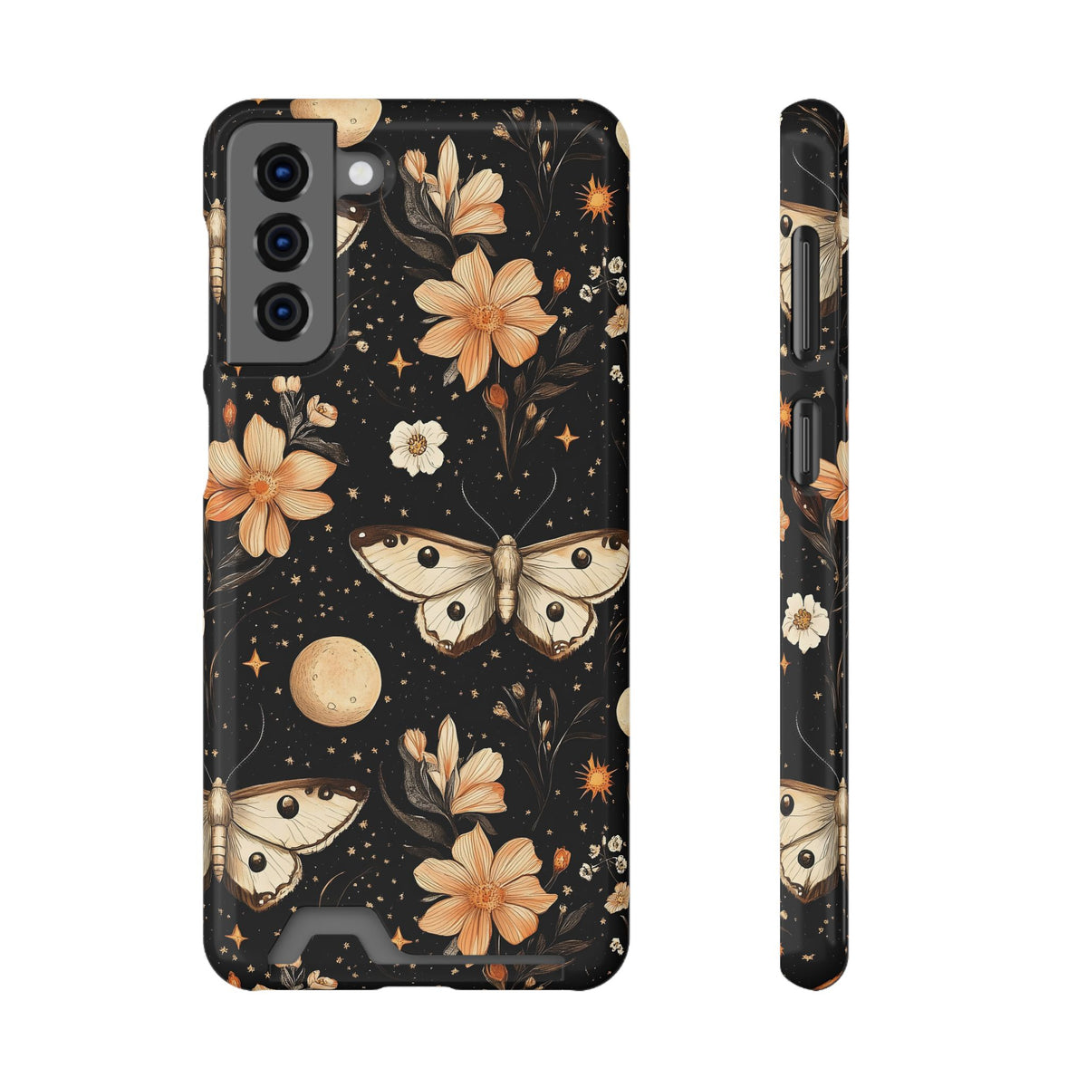 Celestial Moth phone case with card holder for Samsung Galaxy S21 Plus, glossy finish
