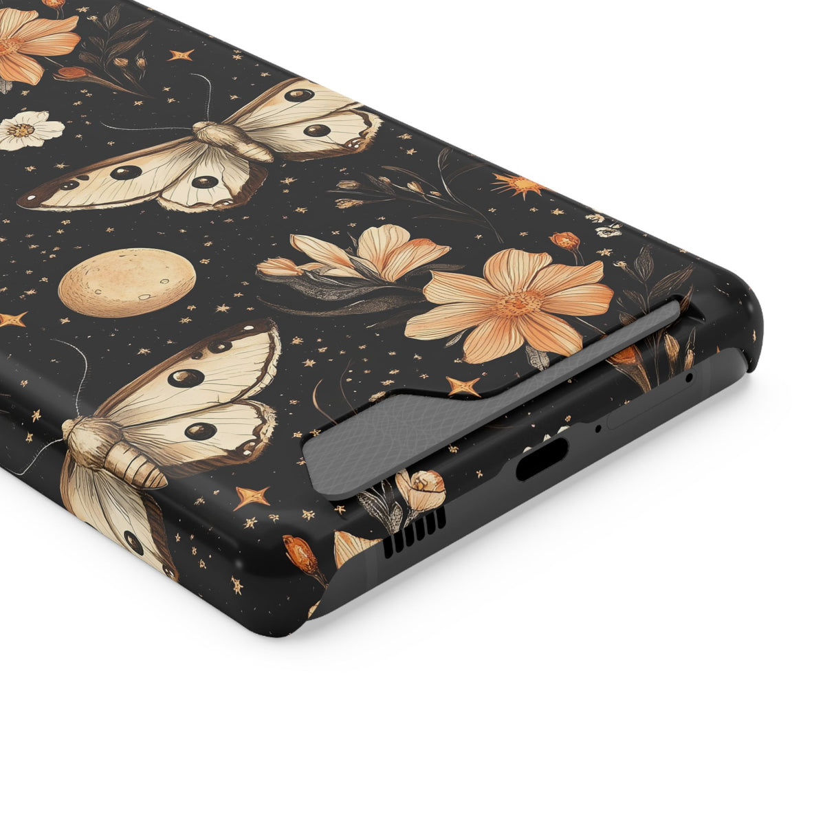 Celestial Moth phone case with card holder for Samsung Galaxy S21 Ultra, glossy finish