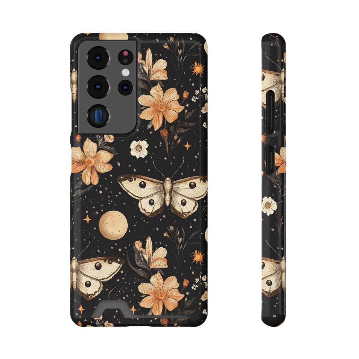 Celestial Moth phone case with card holder for Samsung Galaxy S22 Plus, glossy finish