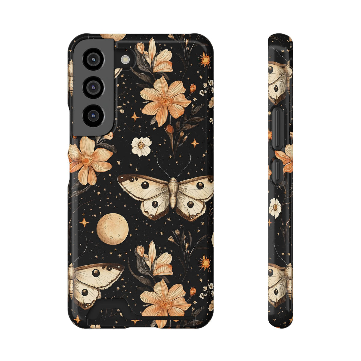 Celestial Moth phone case with card holder for Samsung Galaxy S22, glossy finish