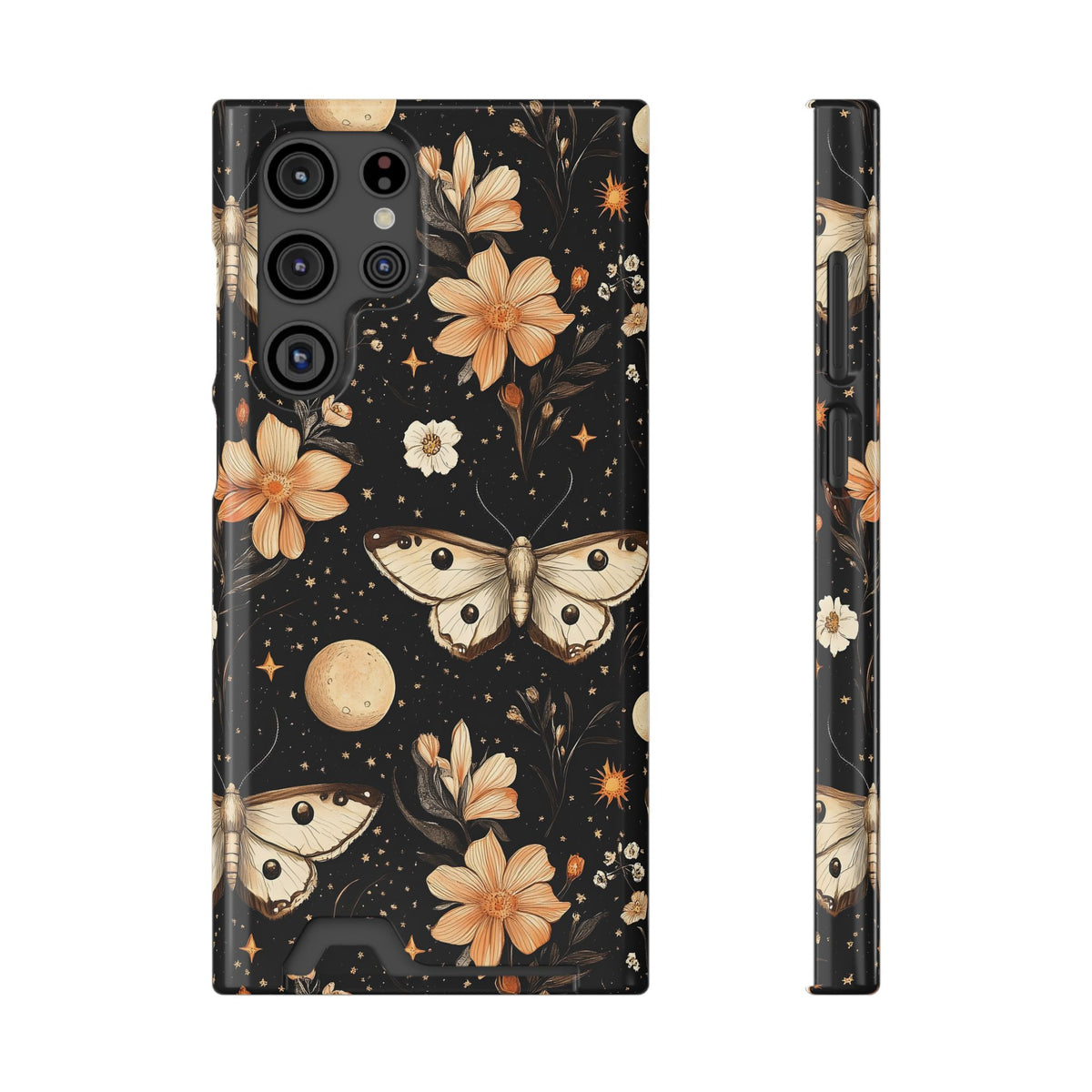 Celestial Moth phone case with card holder for Samsung Galaxy S22 Ultra, glossy finish