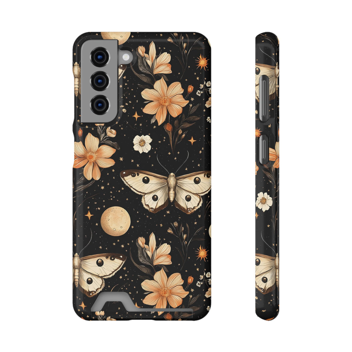 Celestial Moth phone case with card holder for Samsung Galaxy S21, glossy finish