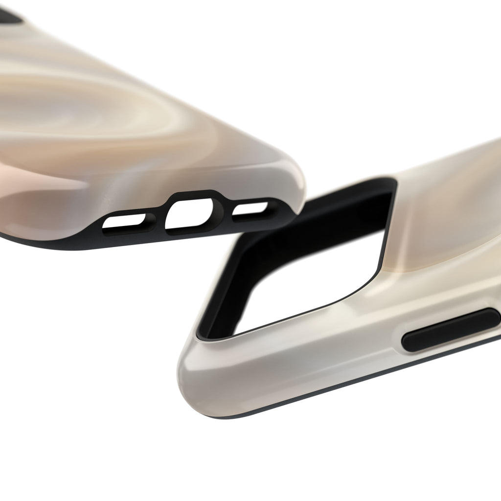 Champagne Satin protective phone case, close-up at an angle