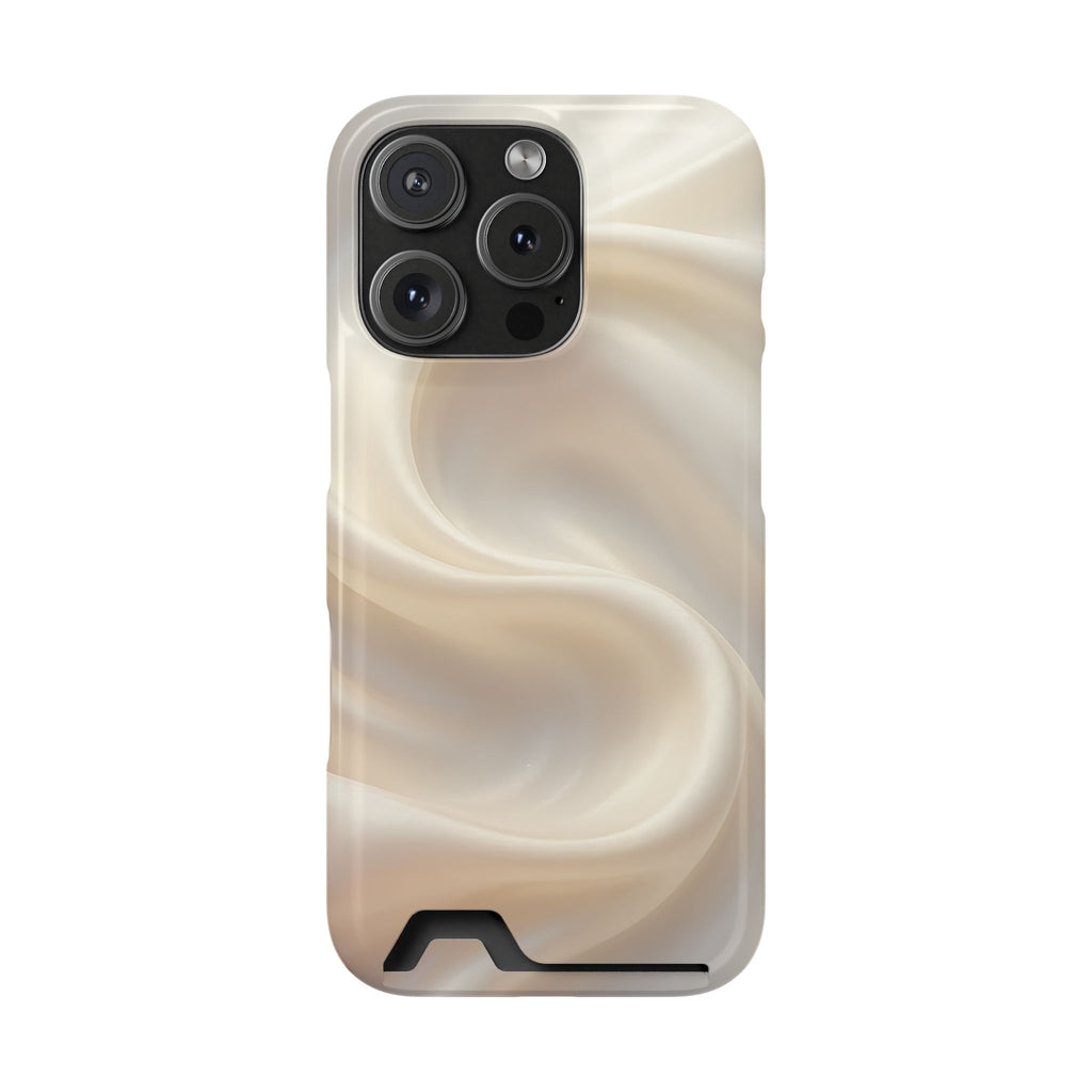 Champagne Satin phone case with card holder for iPhone 16 Pro, glossy finish