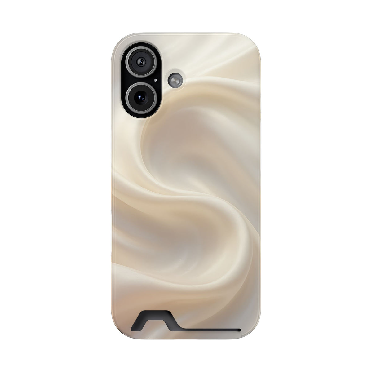 Champagne Satin phone case with card holder for iPhone 17, glossy finish