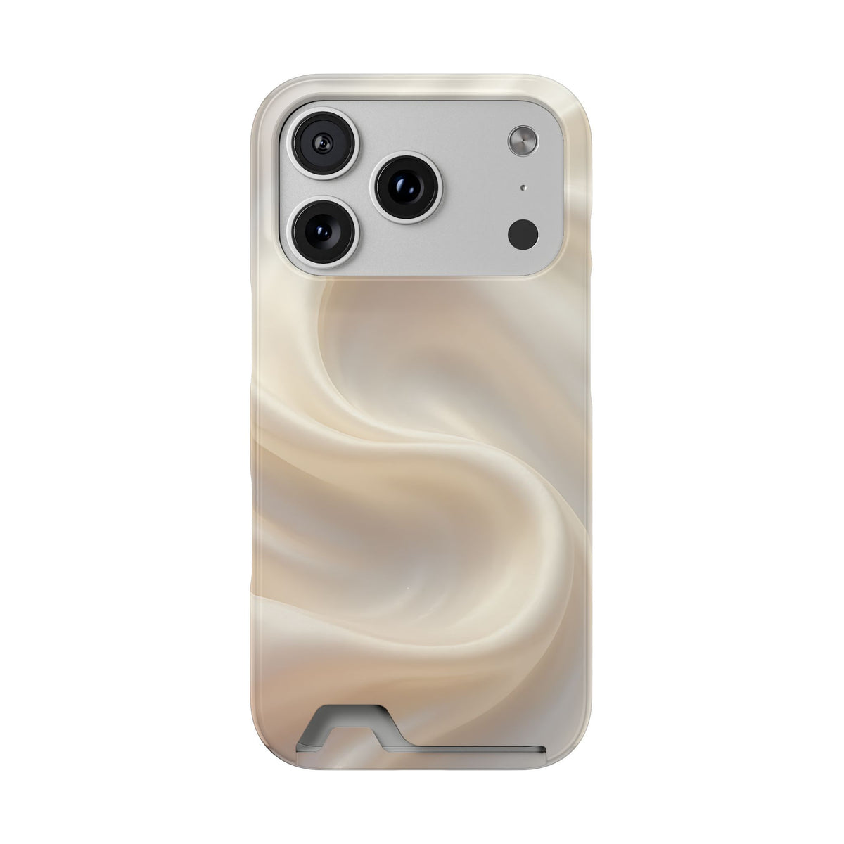 Champagne Satin phone case with card holder for iPhone 17 Pro, glossy finish