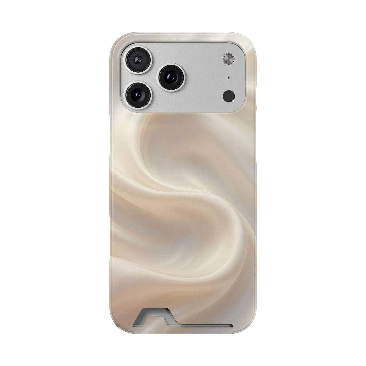 Champagne Satin phone case with card holder for iPhone 17 Pro Max, glossy finish