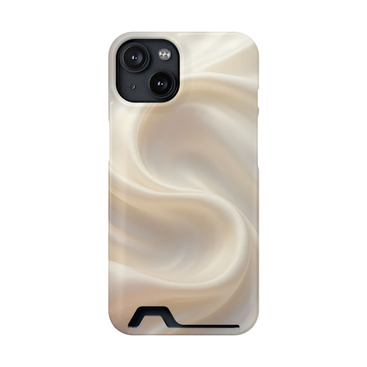 Champagne Satin phone case with card holder for iPhone 14, glossy finish