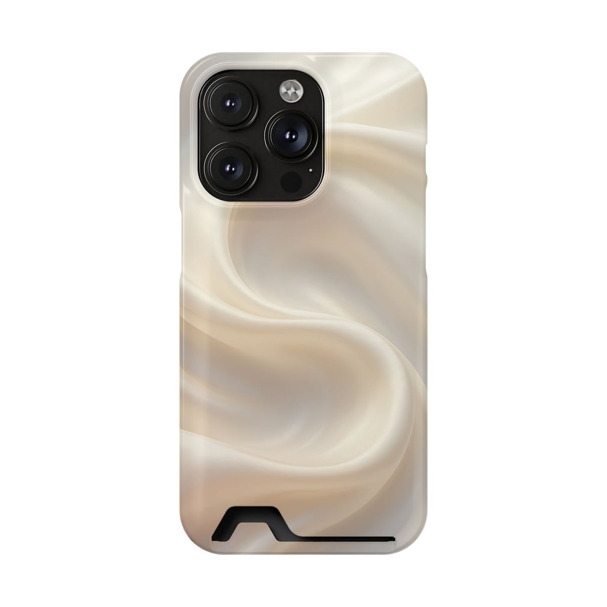Champagne Satin phone case with card holder for iPhone 14 Pro, glossy finish