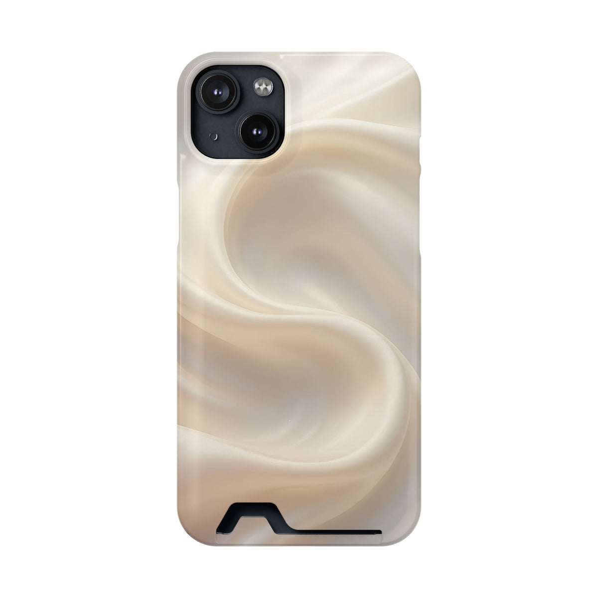 Champagne Satin phone case with card holder for iPhone 14 Plus, glossy finish