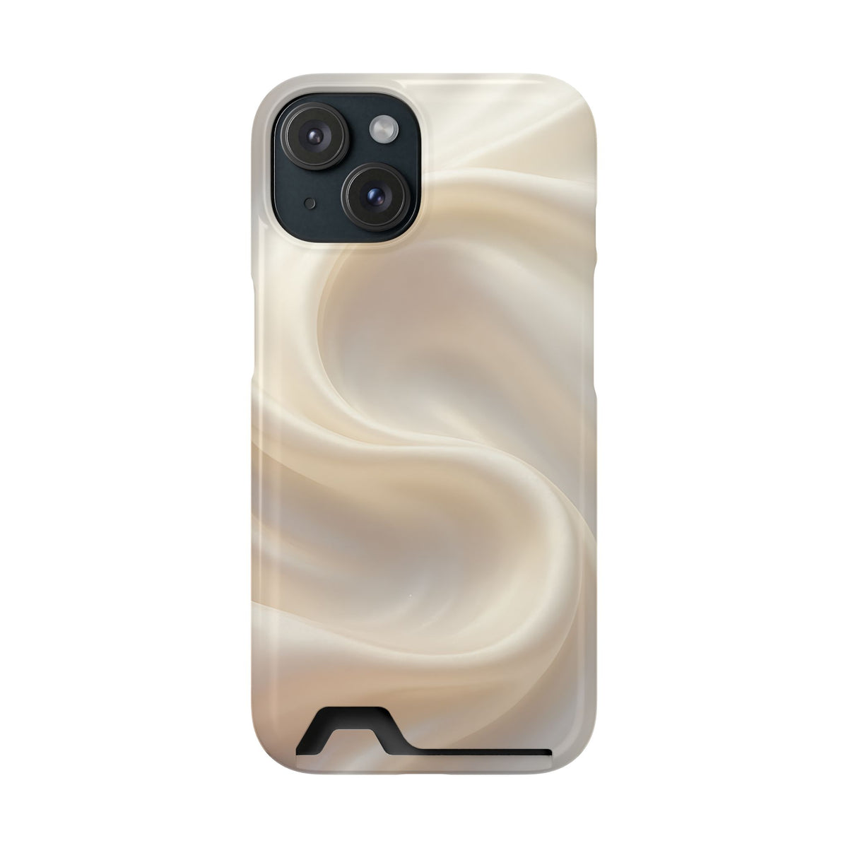 Champagne Satin phone case with card holder for iPhone 15, glossy finish