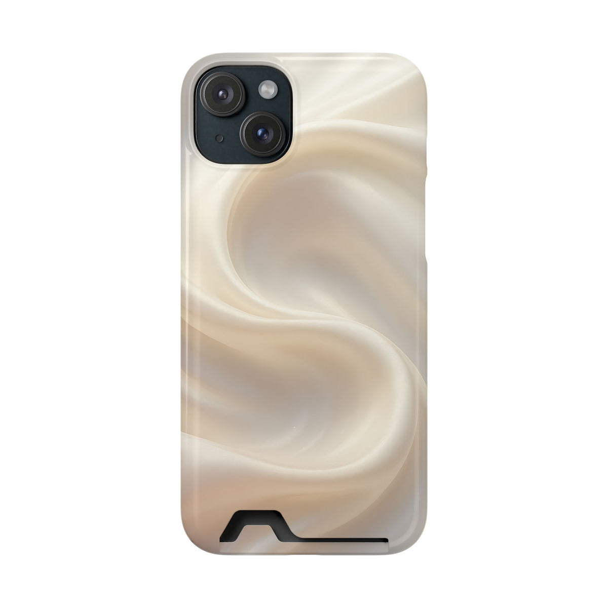 Champagne Satin phone case with card holder for iPhone 15 Plus, glossy finish
