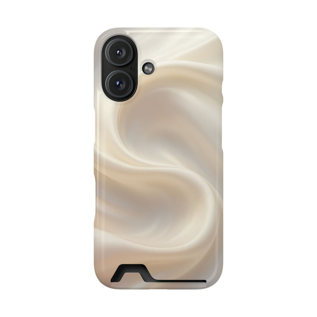 Champagne Satin phone case with card holder for iPhone 16, glossy finish