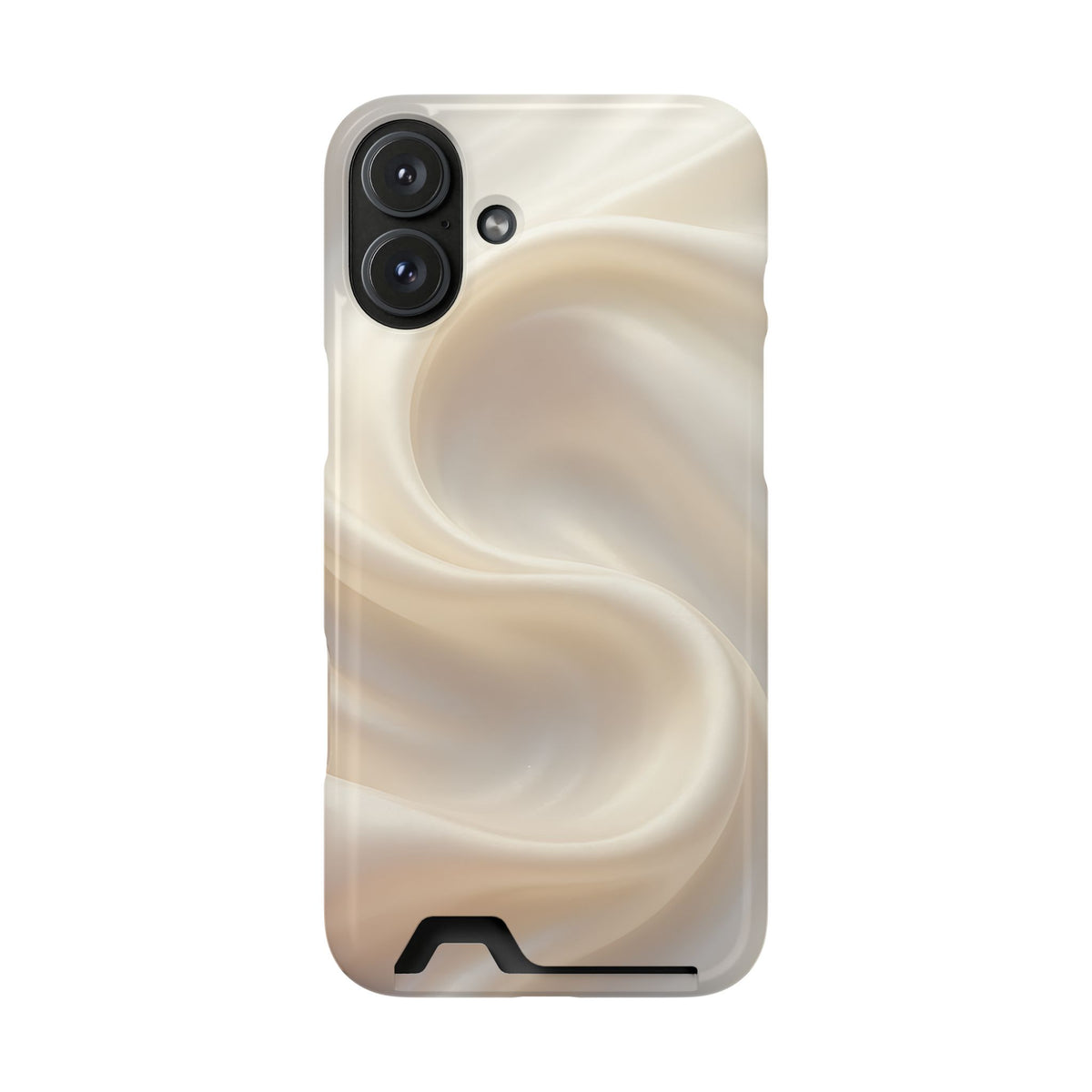 Champagne Satin phone case with card holder for iPhone 16 Plus, glossy finish