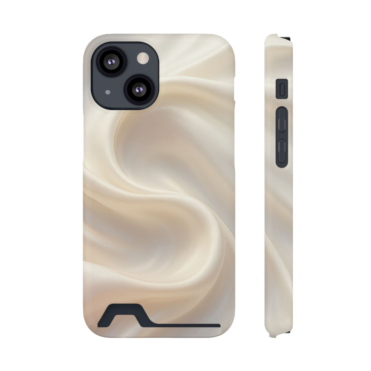 Champagne Satin phone case with card holder for iPhone 13 Mini, glossy finish