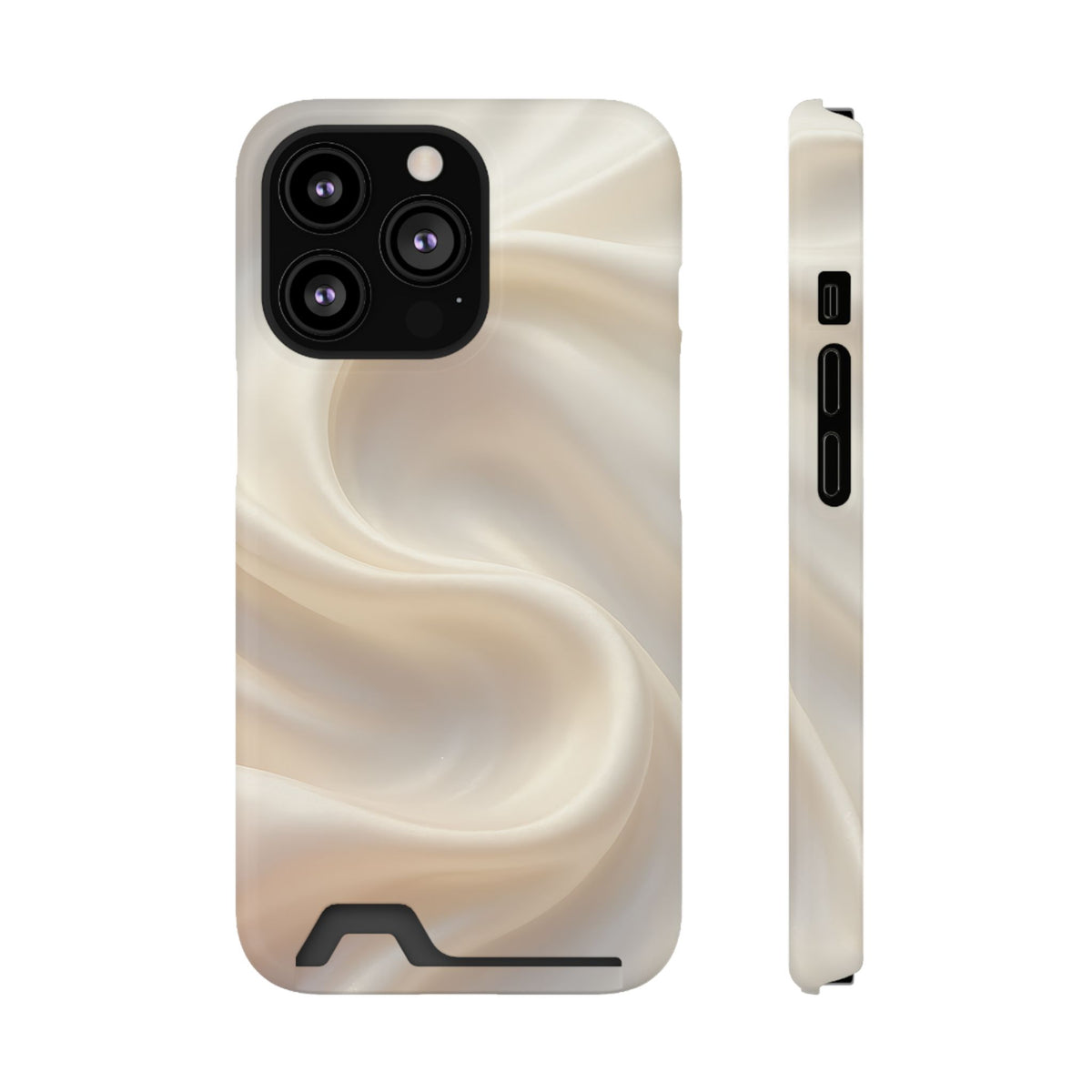 Champagne Satin phone case with card holder for iPhone 13 Pro, glossy finish