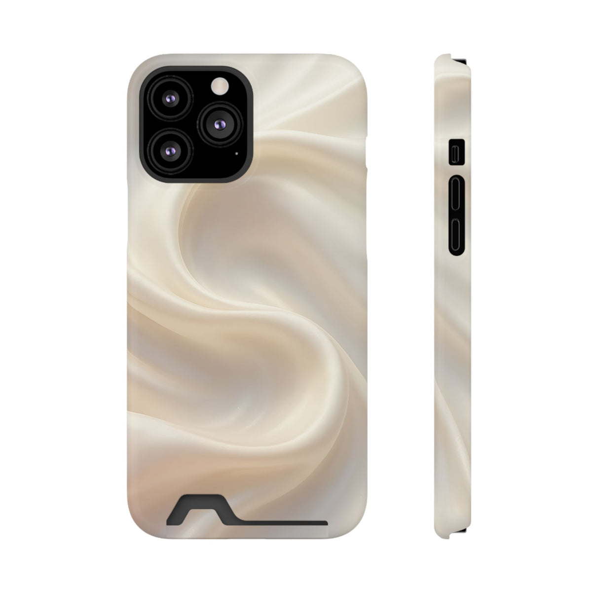 Champagne Satin phone case with card holder for iPhone 13 Pro Max, glossy finish