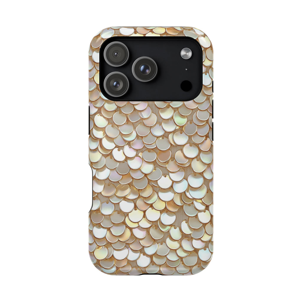 Champagne Sequin protective phone case for iPhone 18 Pro, glossy finish