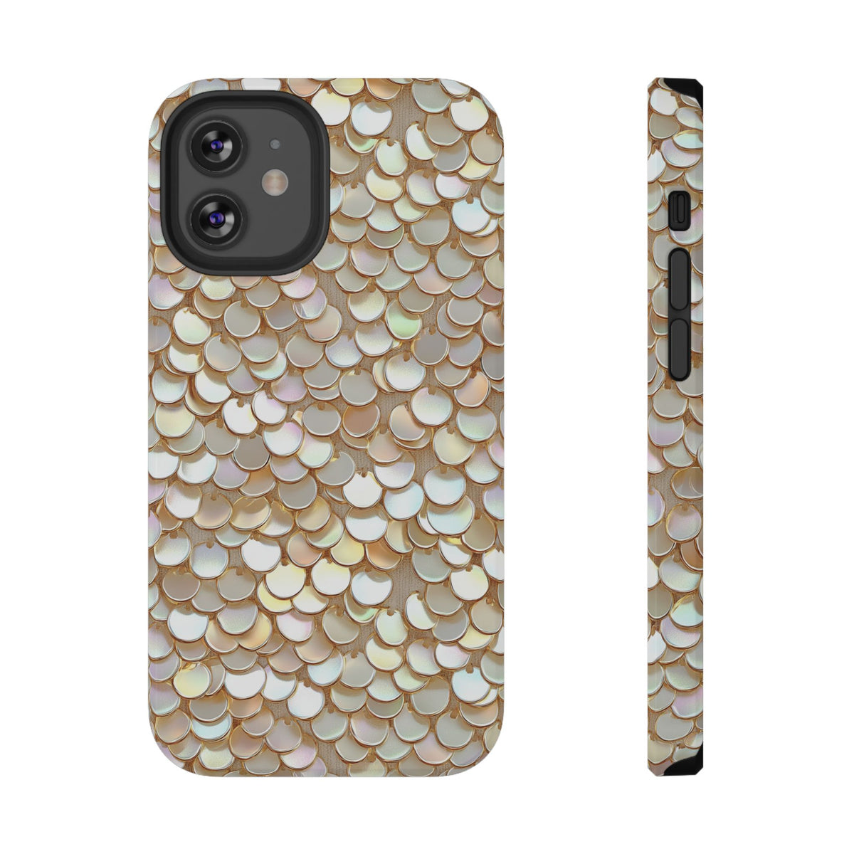 Champagne Sequin protective phone case for iPhone 12 Mini, glossy finish