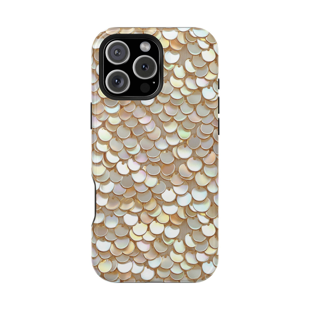 Champagne Sequin protective phone case for iPhone 16 Pro Max, glossy finish