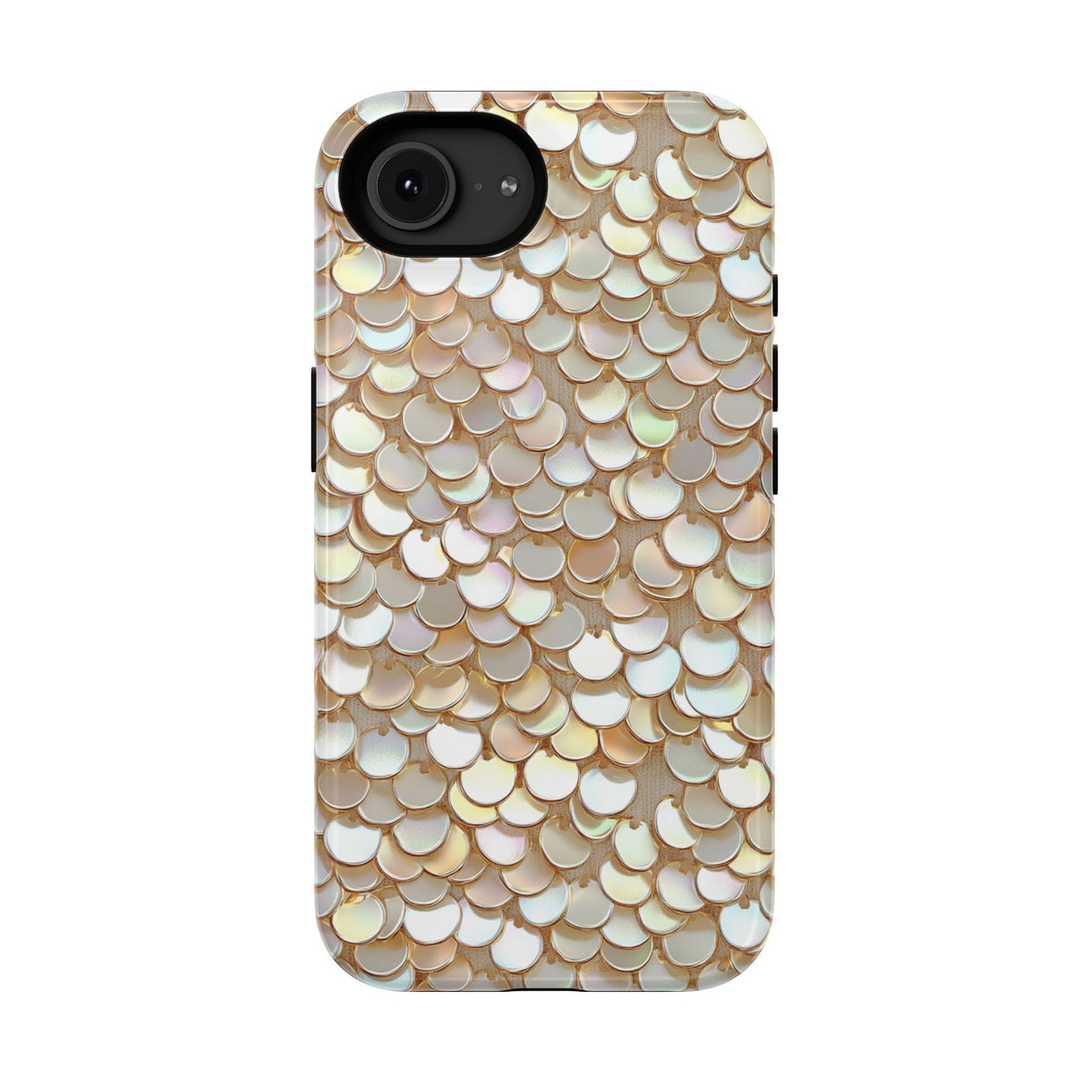 Champagne Sequin protective phone case for iPhone 16e, glossy finish