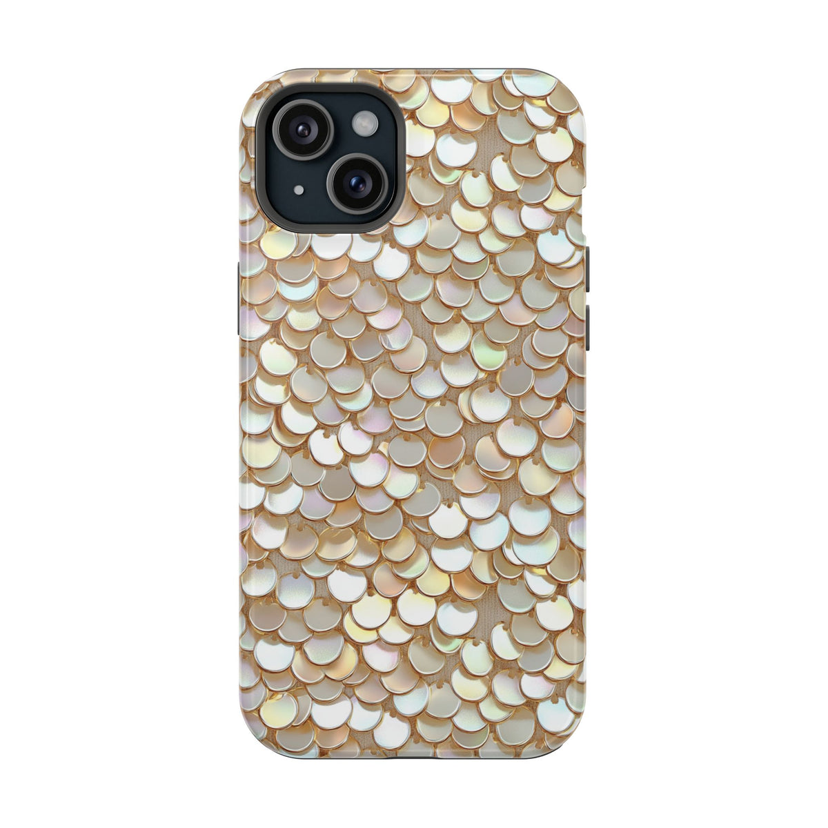 Champagne Sequin MagSafe case for iPhone 15 Plus, glossy finish