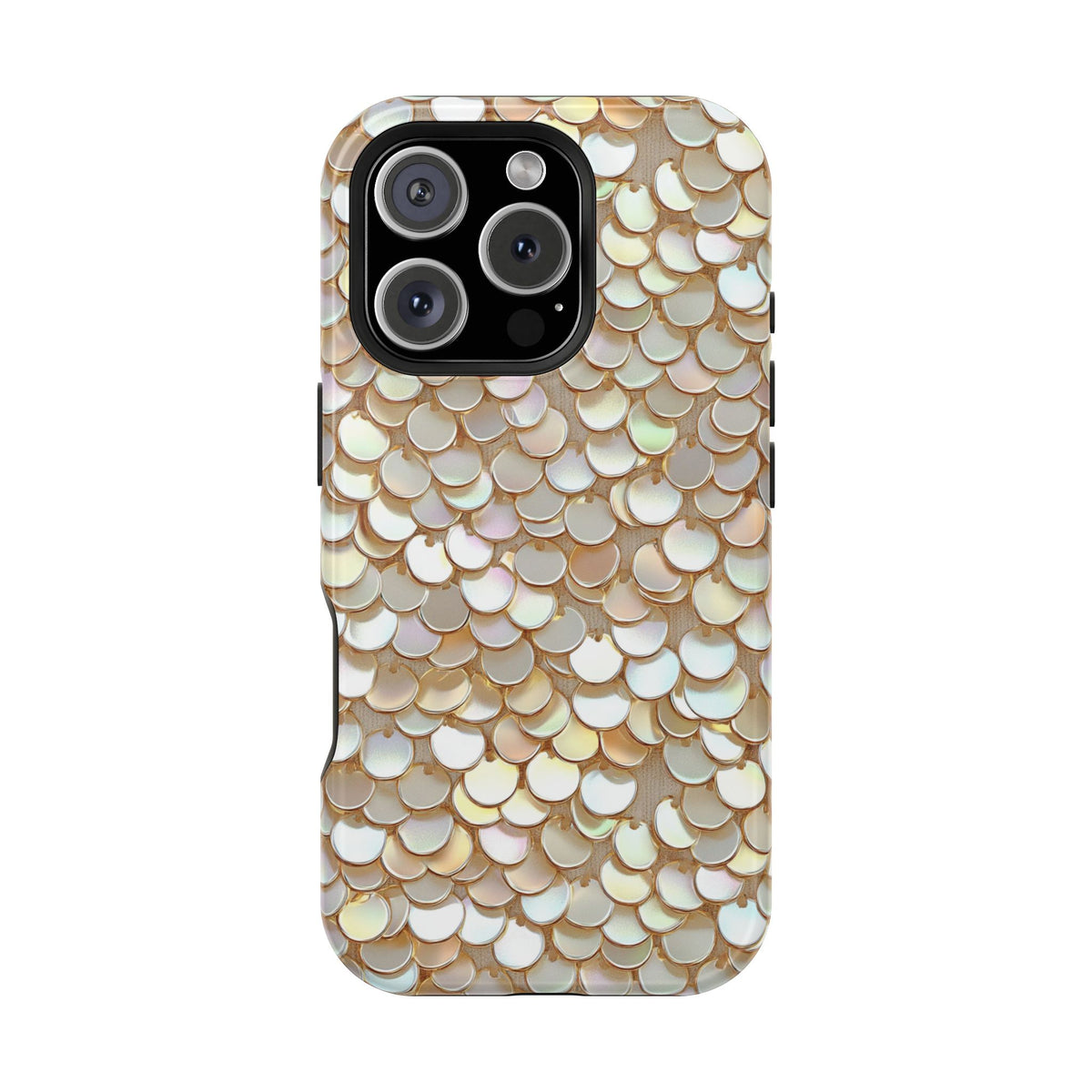 Champagne Sequin MagSafe case for iPhone 16 Pro, glossy finish