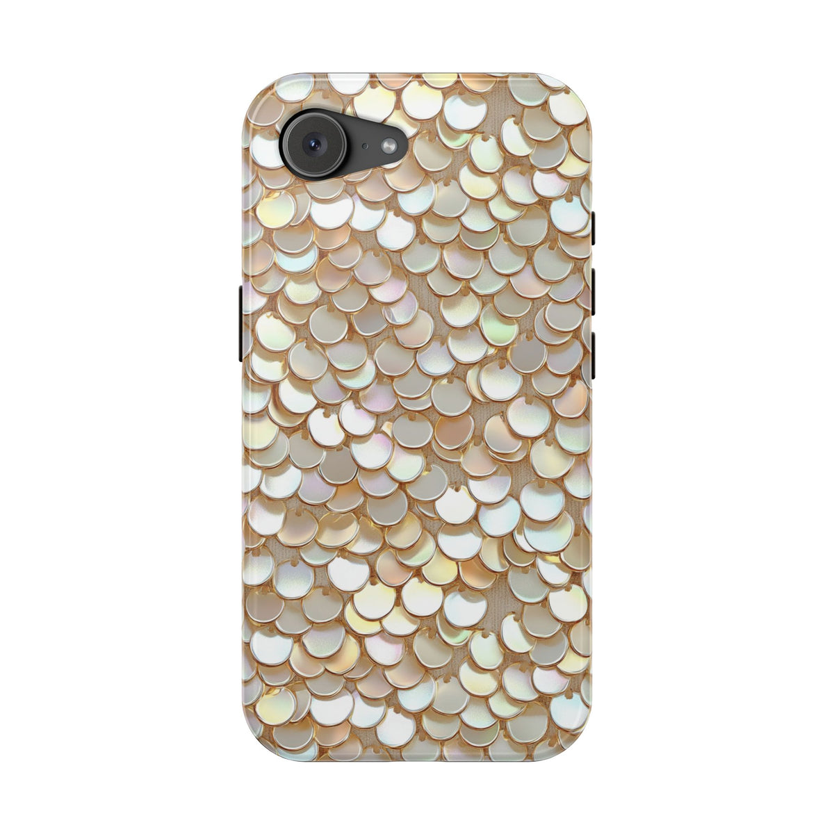 Champagne Sequin MagSafe case for iPhone 16e, glossy finish