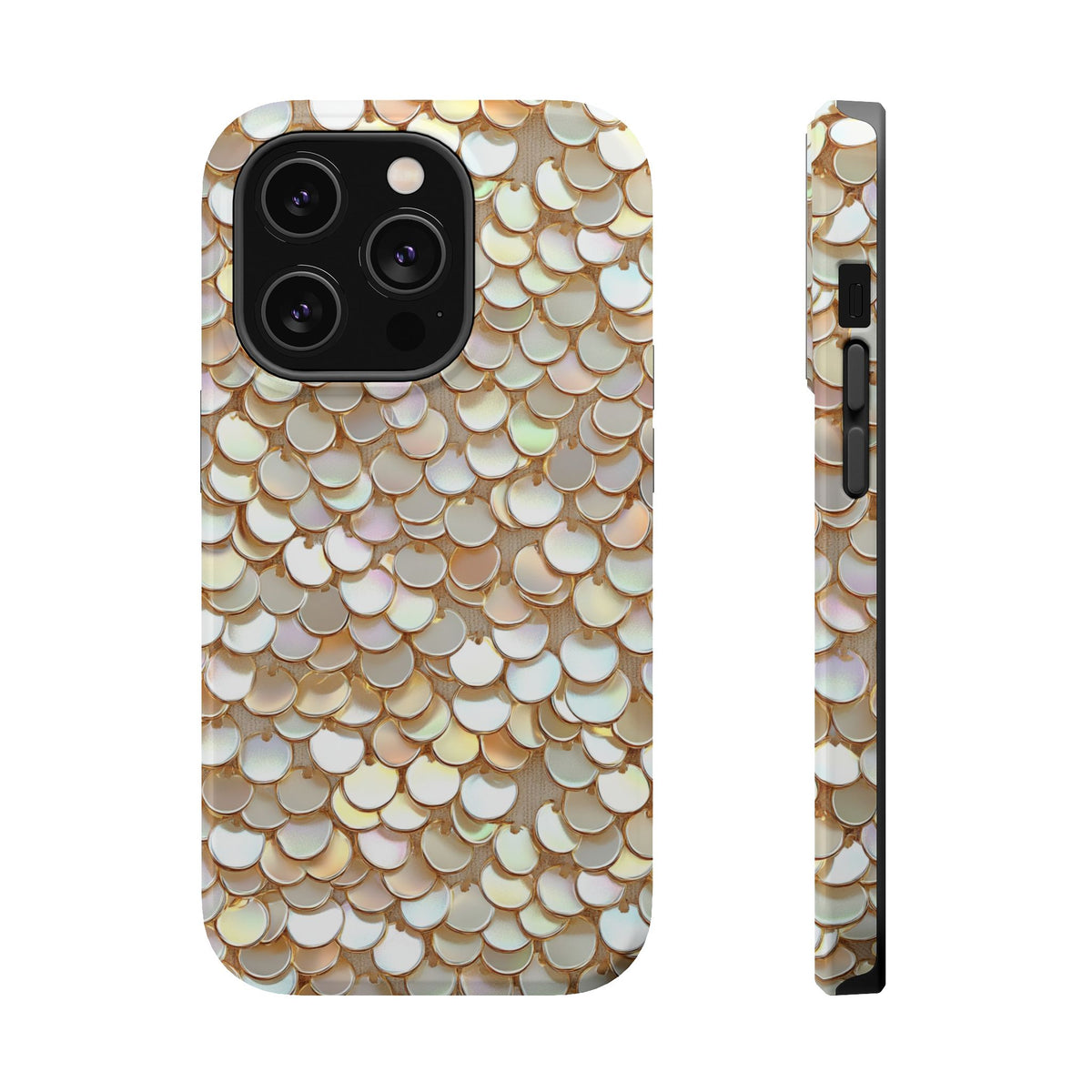 Champagne Sequin MagSafe case for iPhone 14 Pro, glossy finish