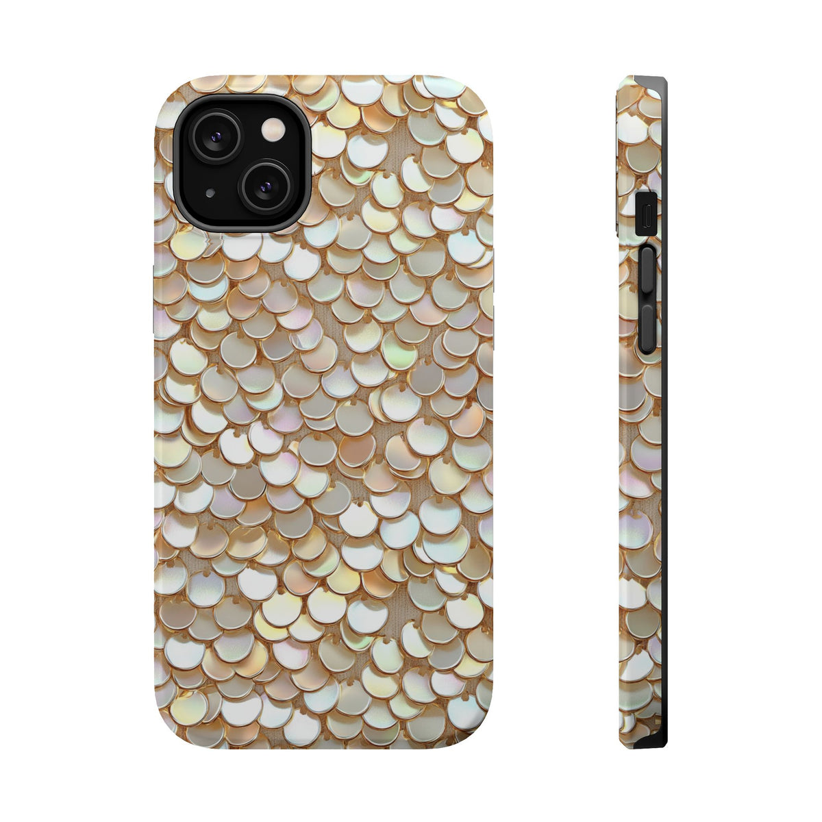 Champagne Sequin MagSafe case for iPhone 14 Plus, glossy finish