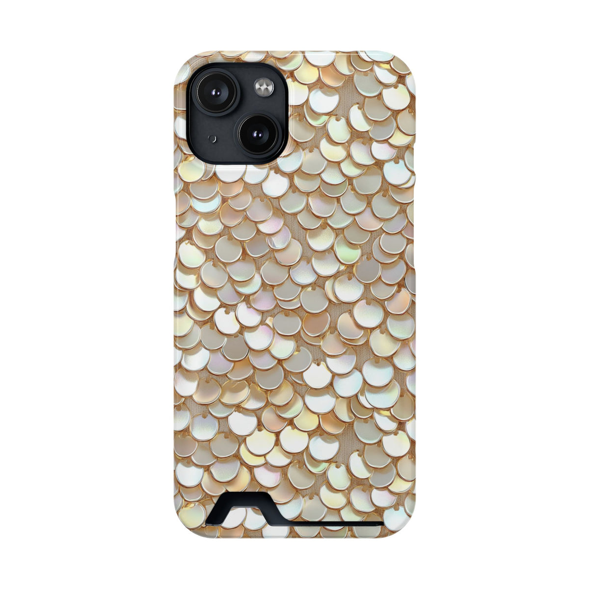 Champagne Sequin phone case with card holder for iPhone 14, glossy finish
