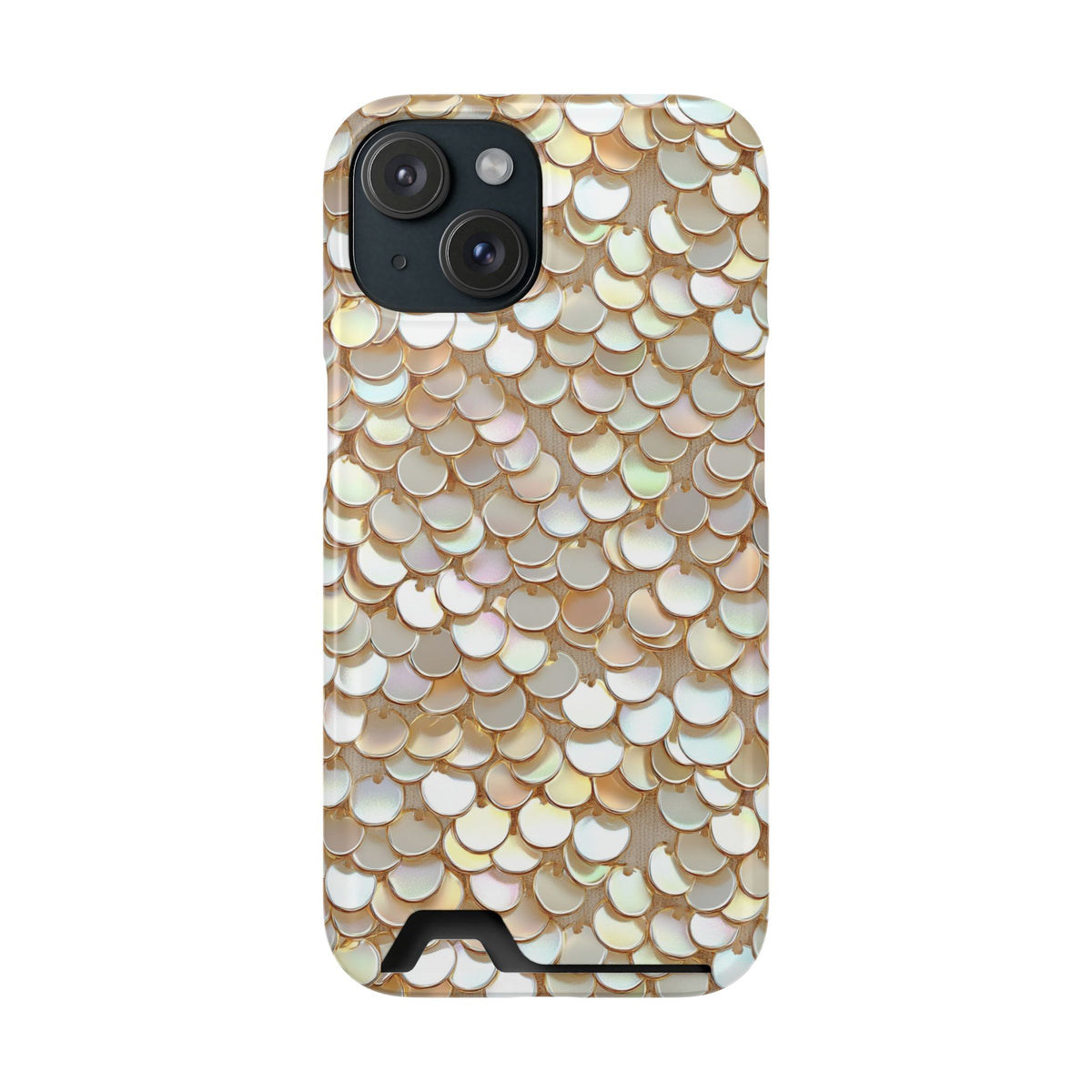 Champagne Sequin phone case with card holder for iPhone 15, glossy finish