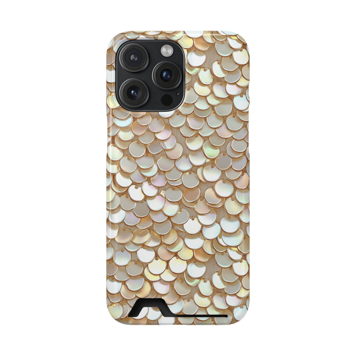 Champagne Sequin phone case with card holder for iPhone 15 Pro Max, glossy finish