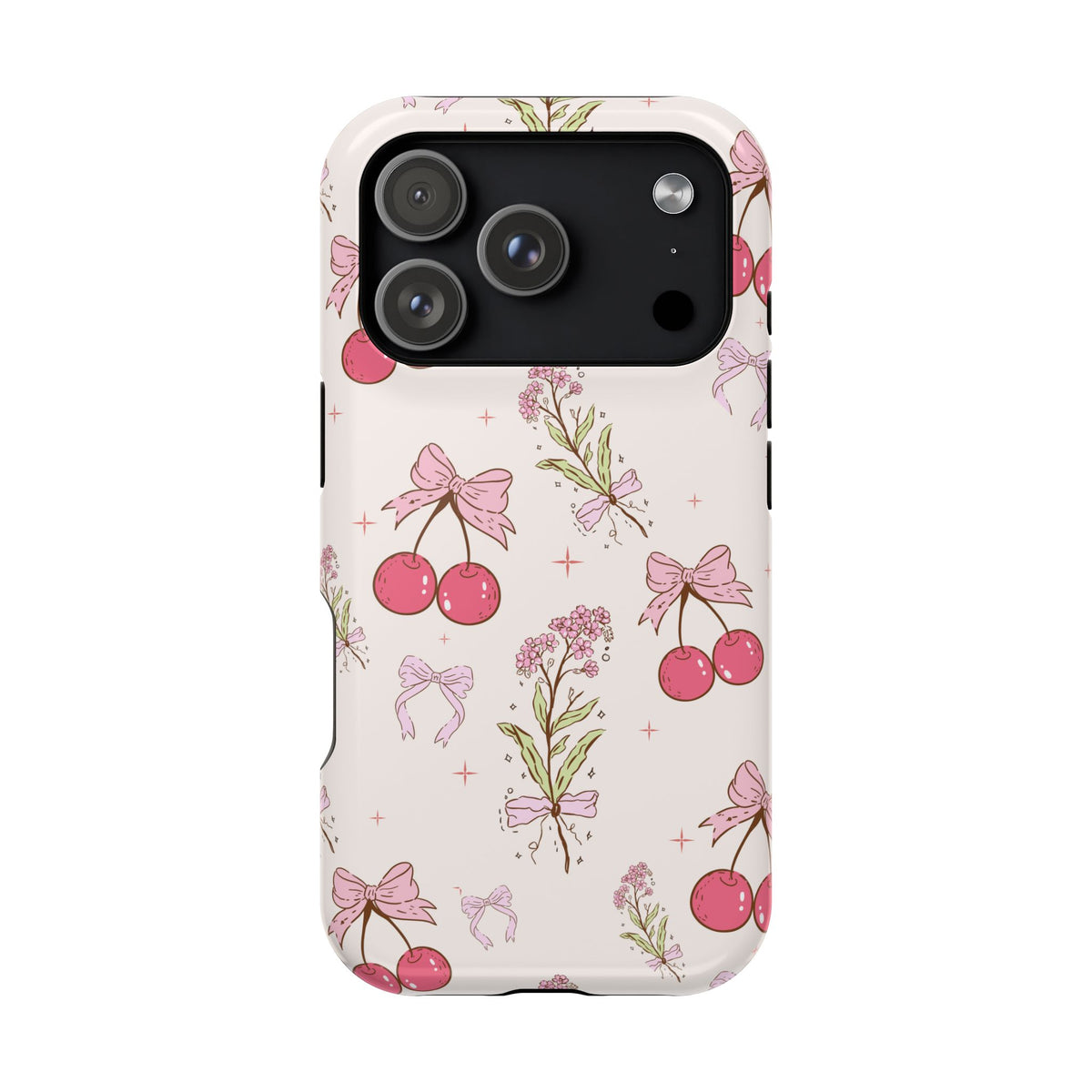 Cherry Bouquet protective phone case for iPhone 18 Pro, glossy finish