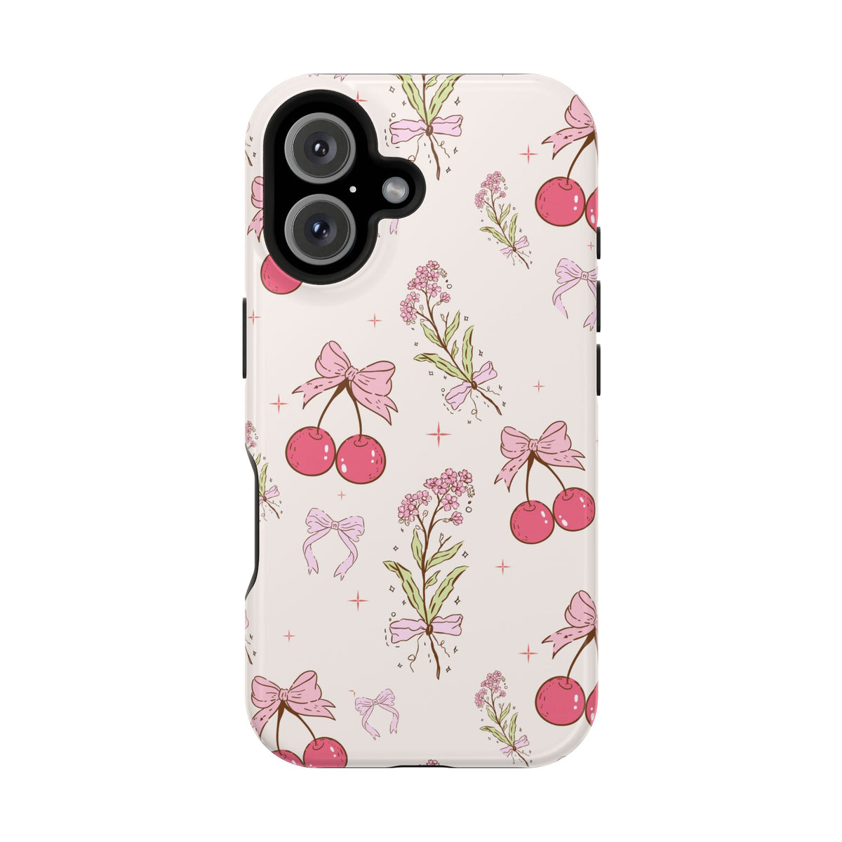 Cherry Bouquet protective phone case for iPhone 16, glossy finish