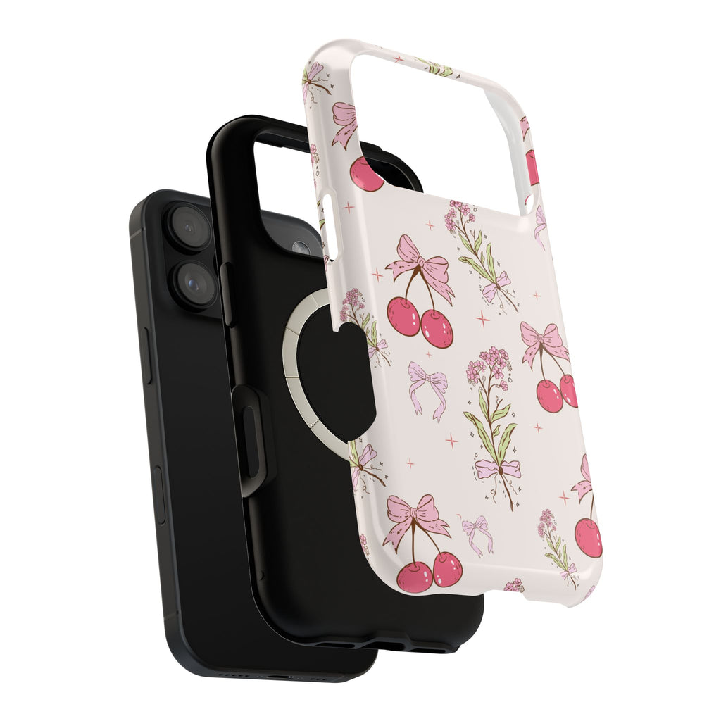 Cherry Bouquet MagSafe case, close-up of the dual-layer construction