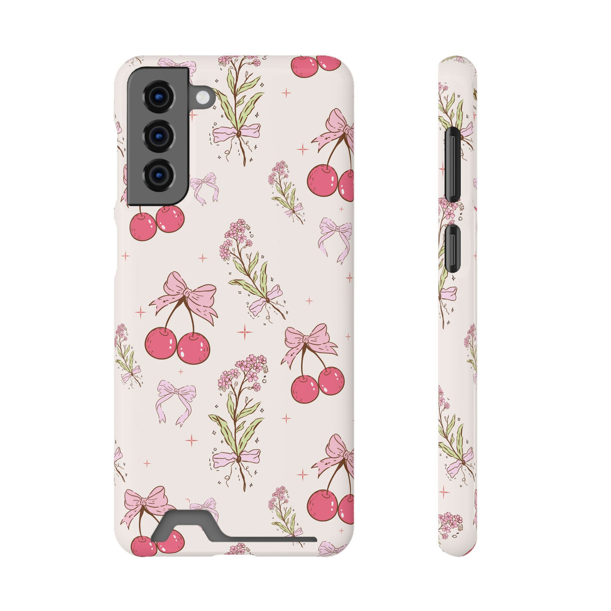 Cherry Bouquet phone case with card holder for Samsung Galaxy S21 Plus, glossy finish