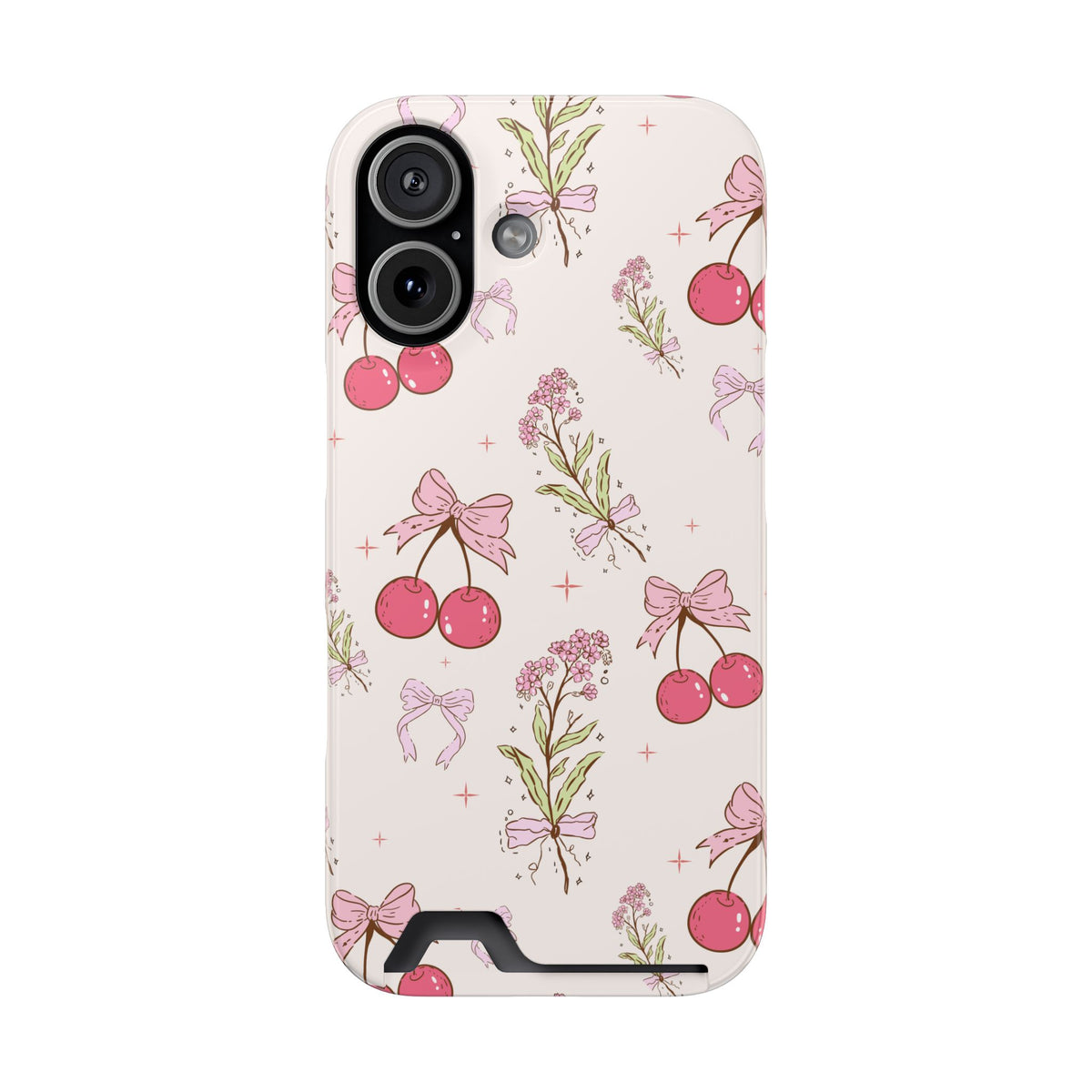 Cherry Bouquet phone case with card holder for iPhone 17, glossy finish