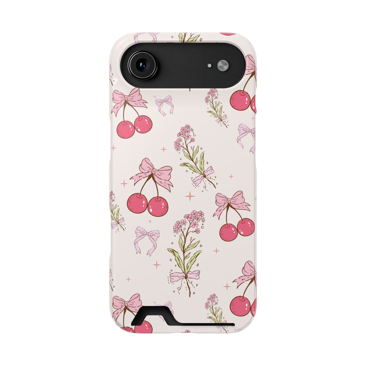 Cherry Bouquet phone case with card holder for iPhone 17 Air, glossy finish